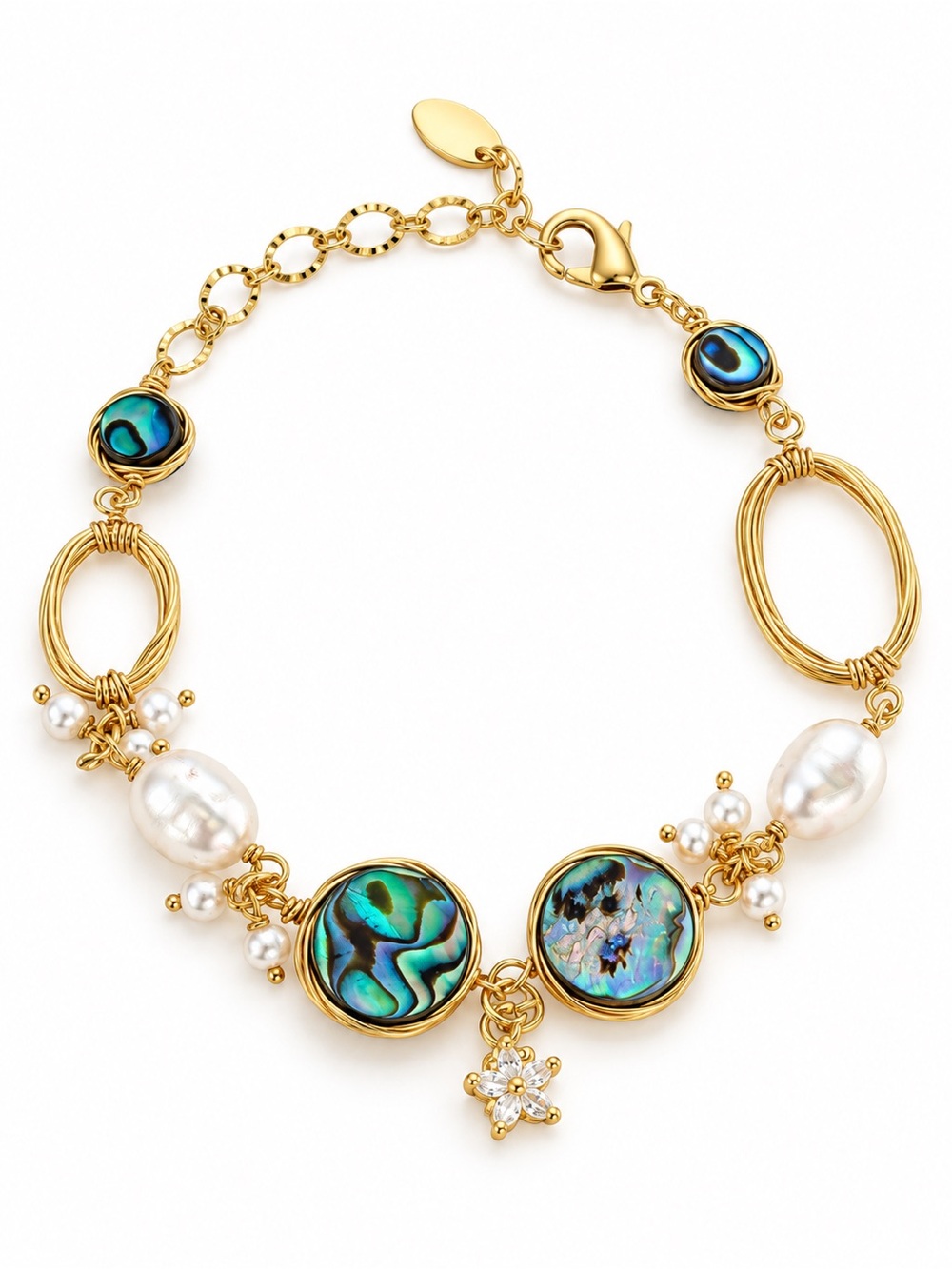 Handmade Abalone Shell & Freshwater Pearl Gold-Tone Bracelet
